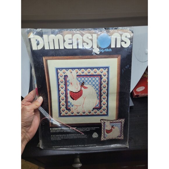 VTG Dimensions Country French Rabbit Longstitch Kit 12"x12 Pillow/Wall Hanging - Picture 1 of 3